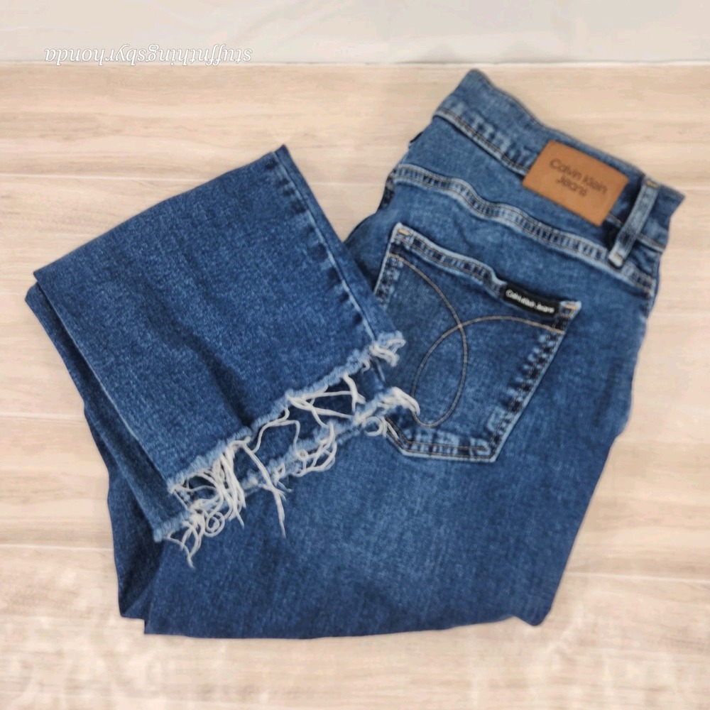 Calvin Klein Highβ Rise Straight Denim Jeans Medium Wash Raw Hem Women's Size 28